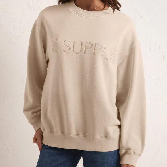 NEW Syd Z Supply Embroidered Logo Sweatshirt Pullover M Stone Crewneck $79 NWT - Picture 4 of 8